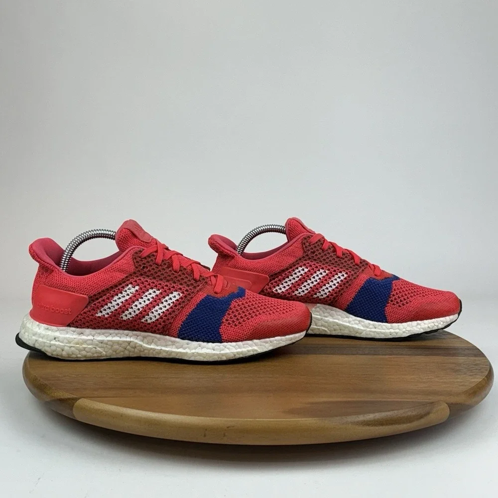 Womens Adidas Ultraboost‎ ST Shock Red Blue Knit Running Sneakers Shoes Size 8 M
